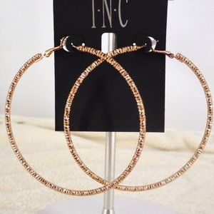 INC Hoop Earrings Textured Rose Gold Plate 3 1/4" New Card Perfect MSP $22.50